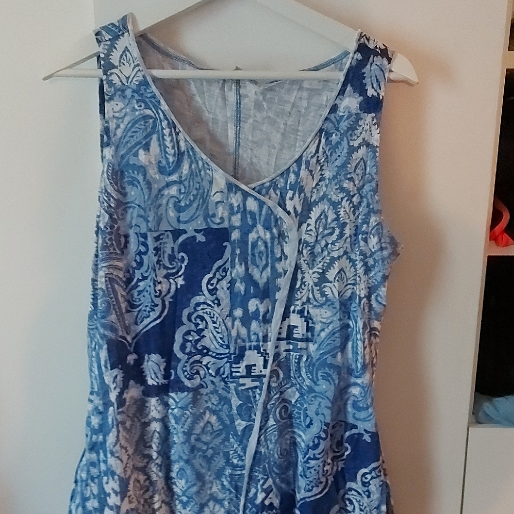 Habitat Blue and White Asymmetrical Wrap Tank Top